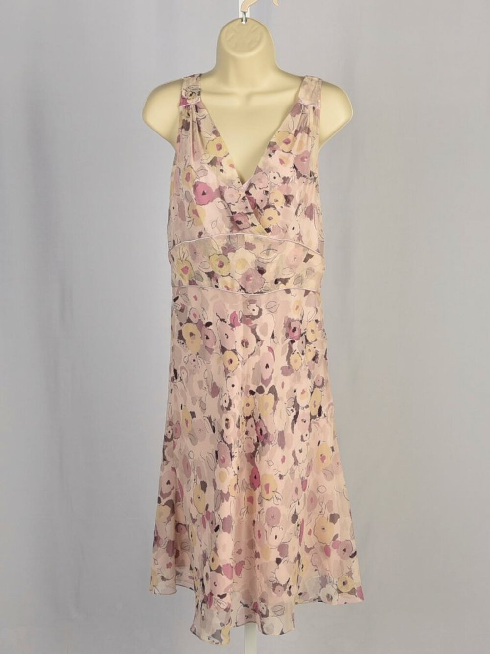 Vintage Y2K Express Pink Bohemian Floral Empire Waist Silk Chiffon Dress Size 1